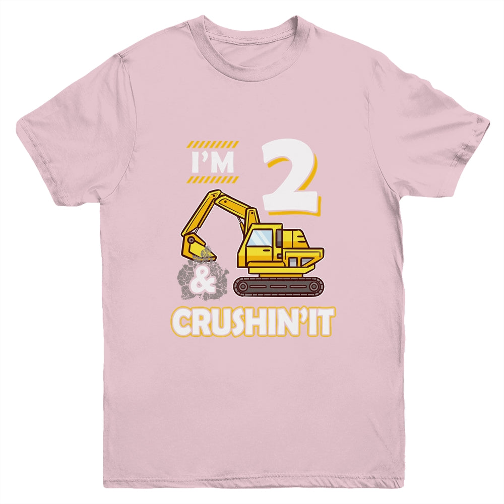 Kids 2 Year Old Vehicles Construction Excavator Birthday 2th Youth Youth Shirt | Teecentury.com