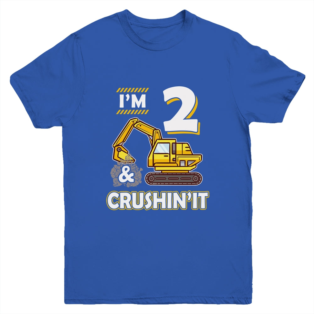 Kids 2 Year Old Vehicles Construction Excavator Birthday 2th Youth Youth Shirt | Teecentury.com