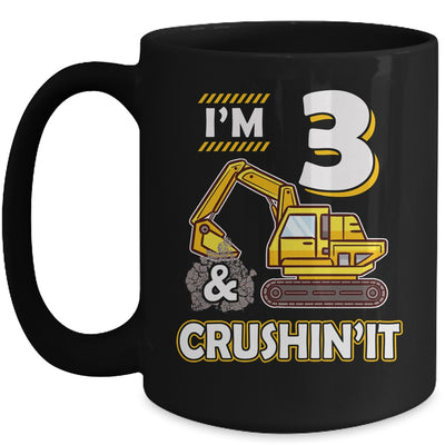 Kids 3 Year Old Vehicles Construction Excavator Birthday 3th Mug Coffee Mug | Teecentury.com