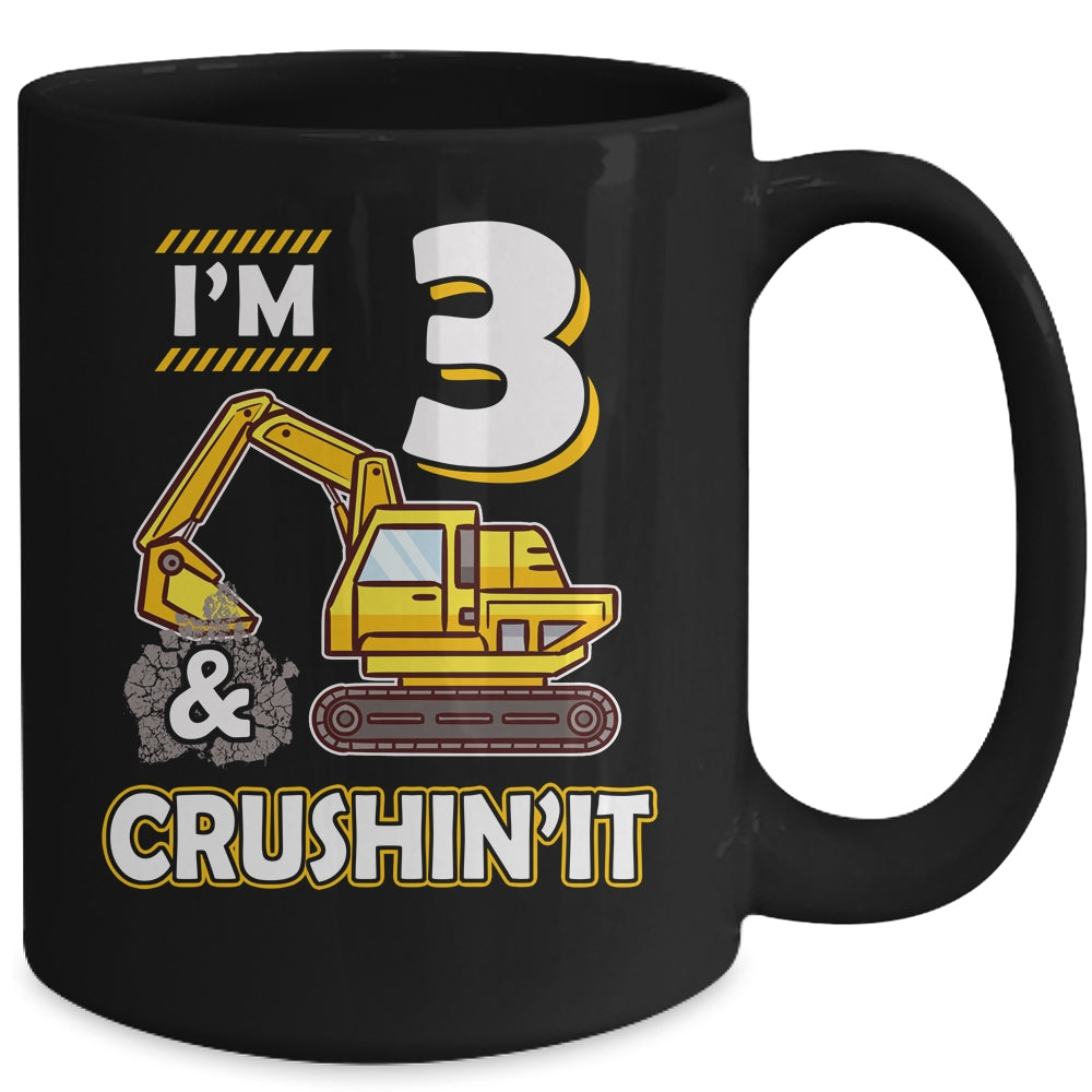 Kids 3 Year Old Vehicles Construction Excavator Birthday 3th Mug Coffee Mug | Teecentury.com