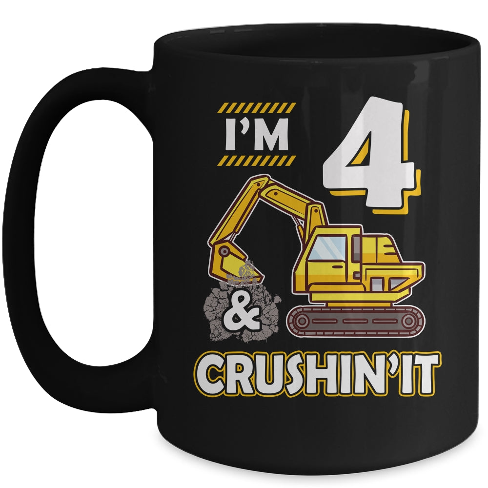 Kids 4 Year Old Vehicles Construction Excavator Birthday 4th Mug Coffee Mug | Teecentury.com