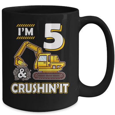 Kids 5 Year Old Vehicles Construction Excavator Birthday 5th Mug Coffee Mug | Teecentury.com