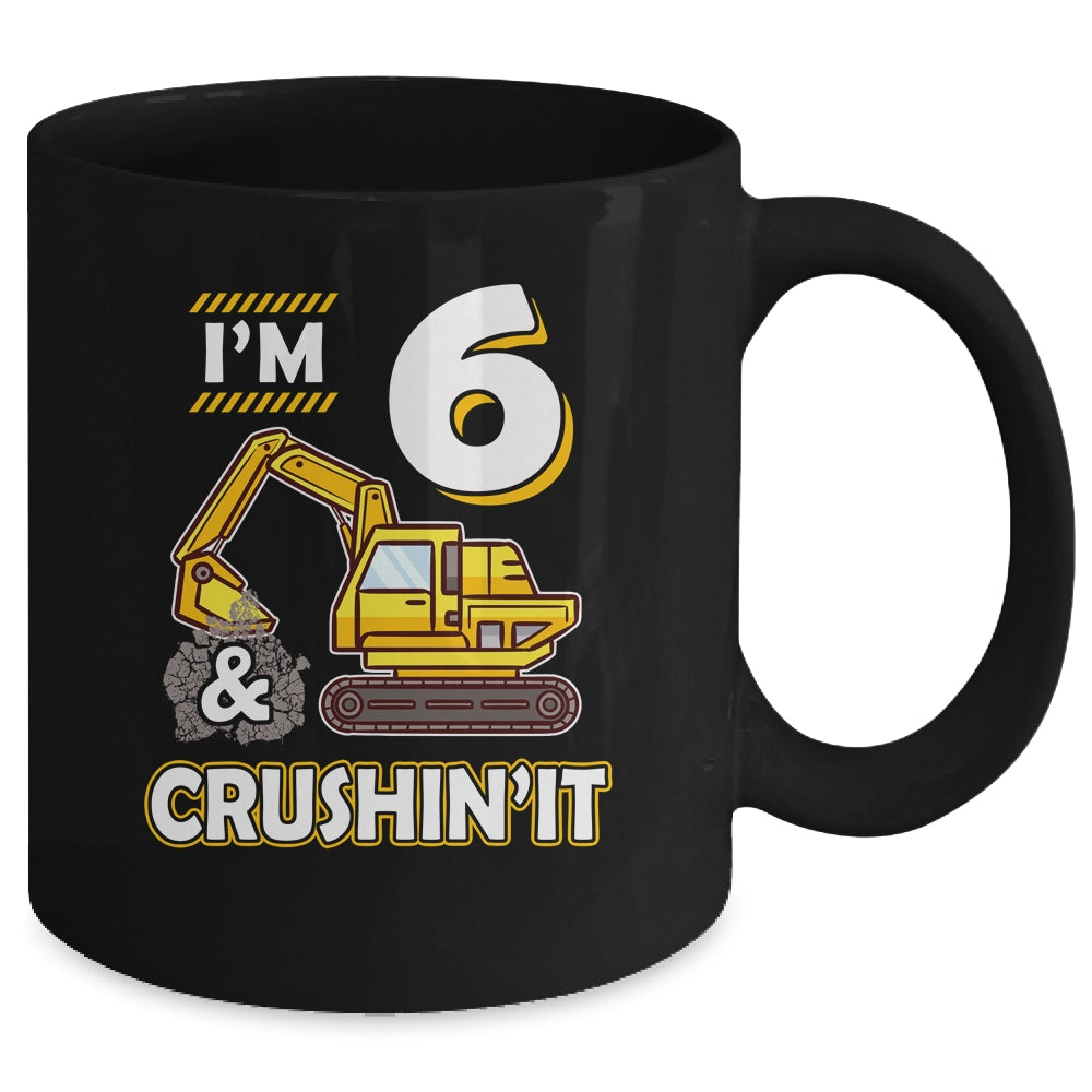 Kids 6 Year Old Vehicles Construction Excavator Birthday 6th Mug Coffee Mug | Teecentury.com