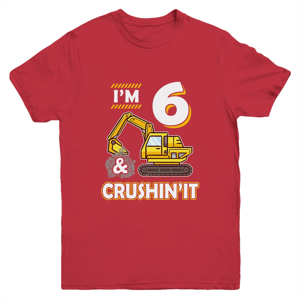 Kids 6 Year Old Vehicles Construction Excavator Birthday 6th Youth Youth Shirt | Teecentury.com
