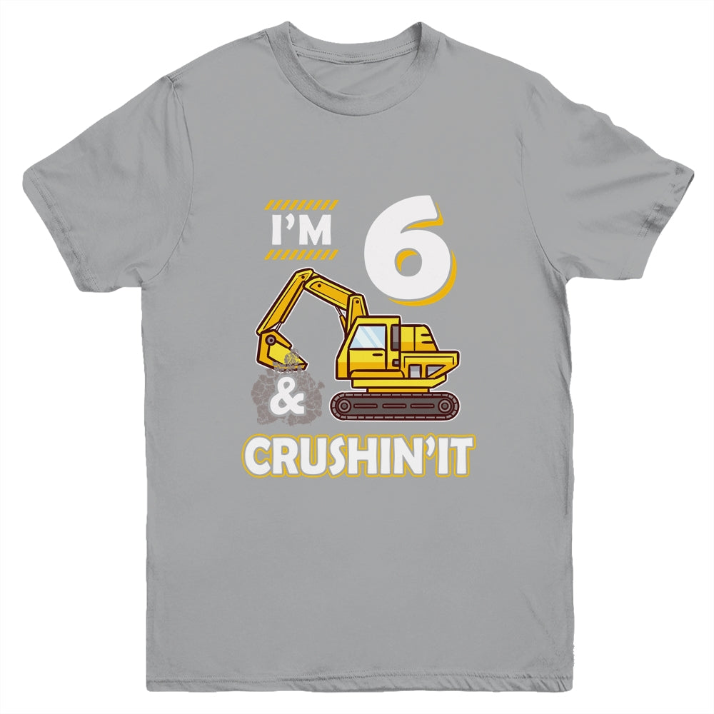 Kids 6 Year Old Vehicles Construction Excavator Birthday 6th Youth Youth Shirt | Teecentury.com