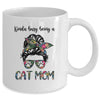 Kinda busy being a Cat Mom Messy Bun Life Hair Glasses Mug Coffee Mug | Teecentury.com