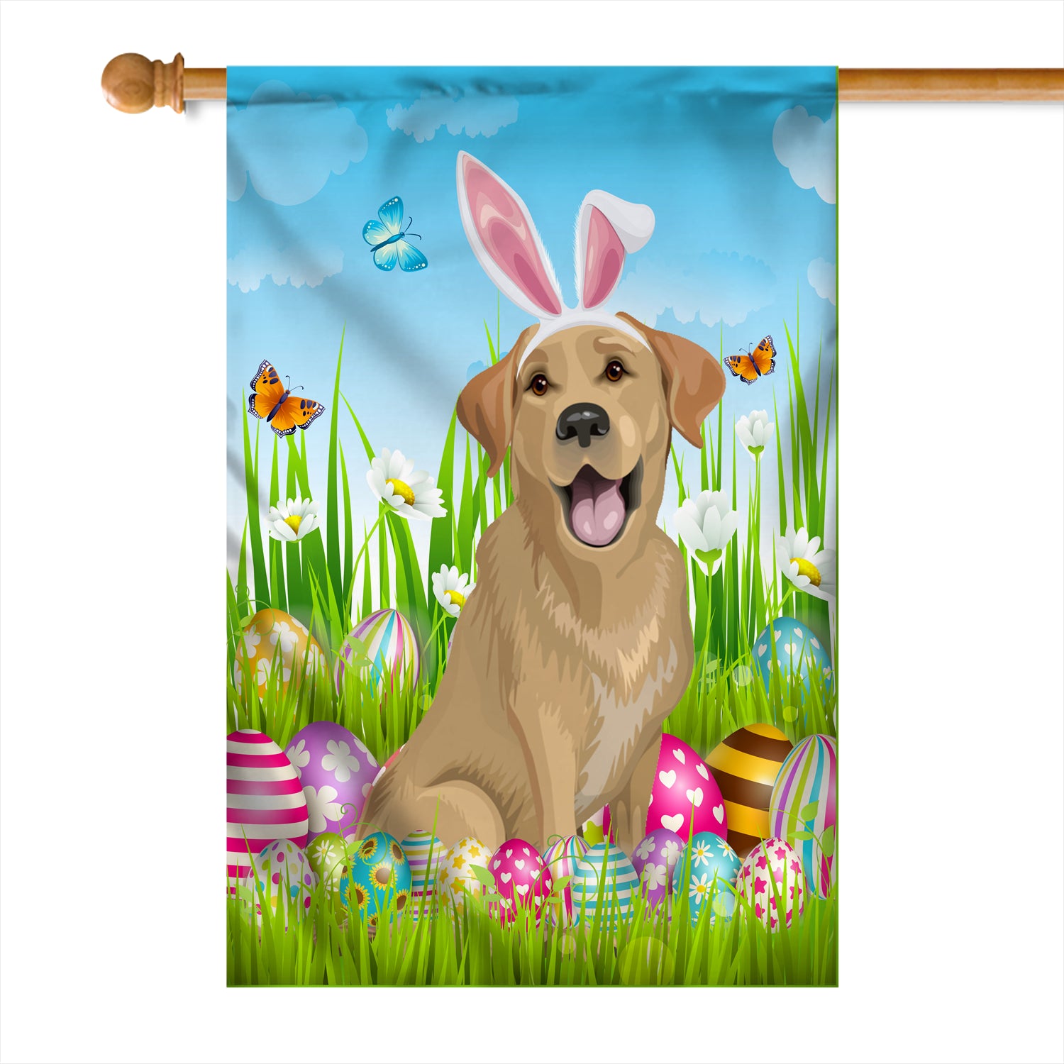 Labrador Happy Easter Day Holiday Flag Funny Dog Dog Wear Bunny Ears Headband Cute for Home Decor | teecentury