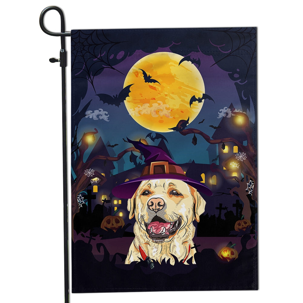 Labrador Witch Halloween Flag Castle Background For Dog Lover Home Flag | Teecentury.com