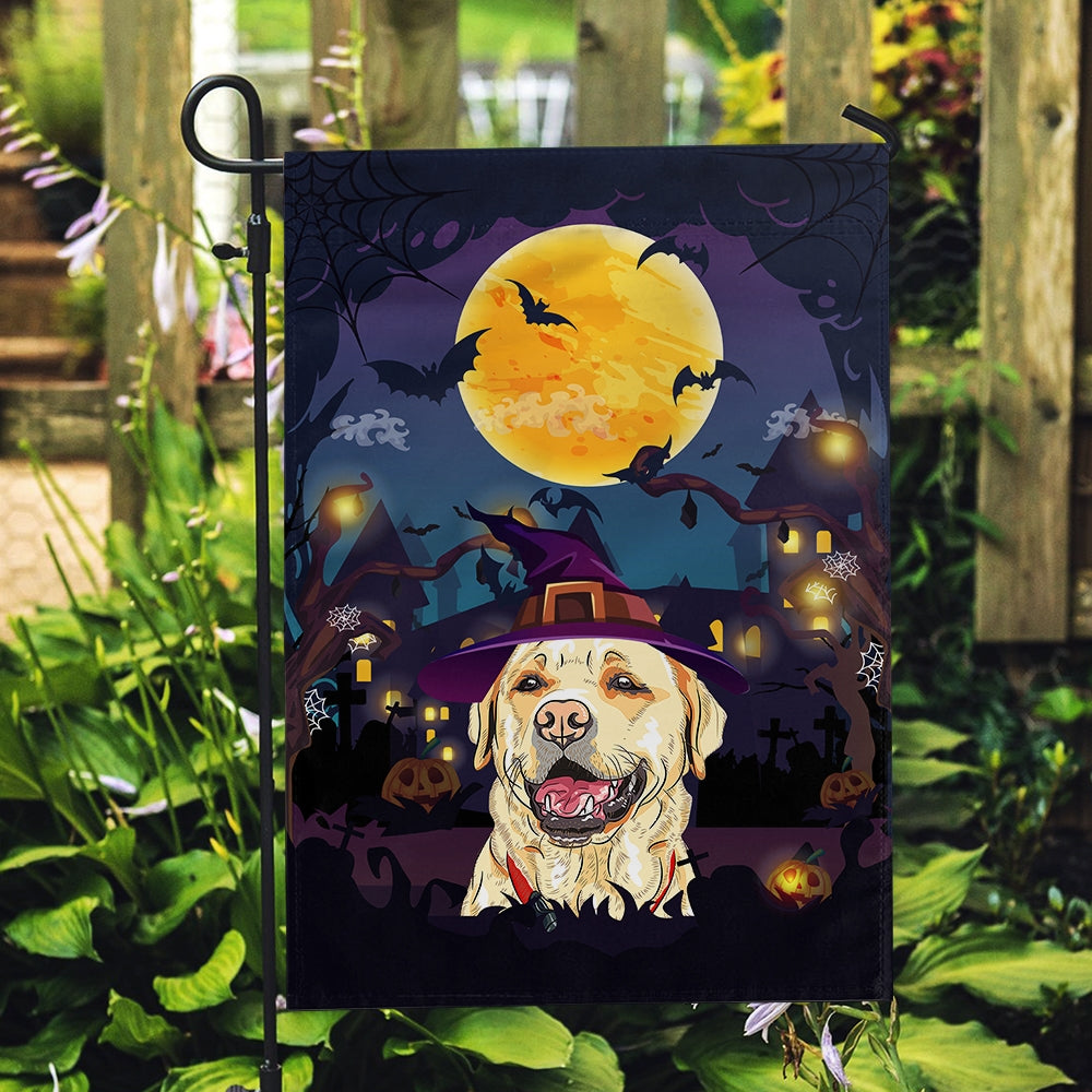 Labrador Witch Halloween Flag Castle Background For Dog Lover Home Flag | Teecentury.com