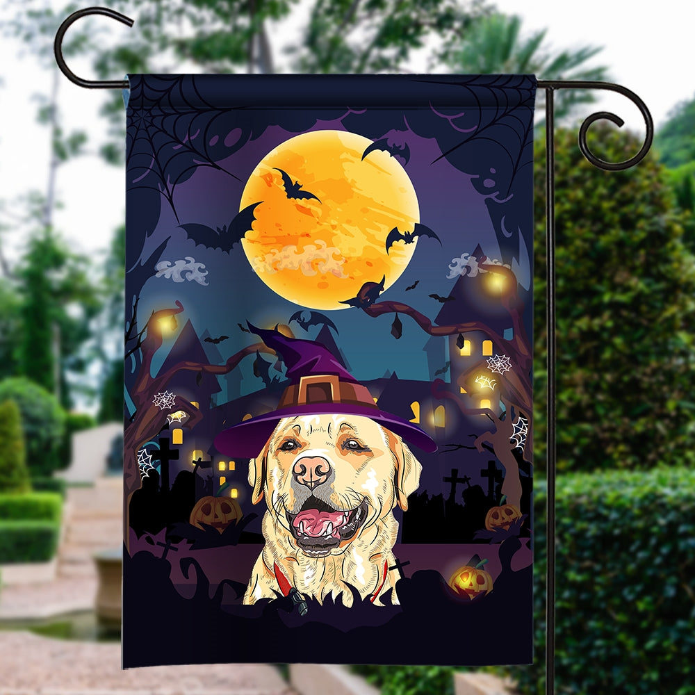 Labrador Witch Halloween Flag Castle Background For Dog Lover Home Flag | Teecentury.com