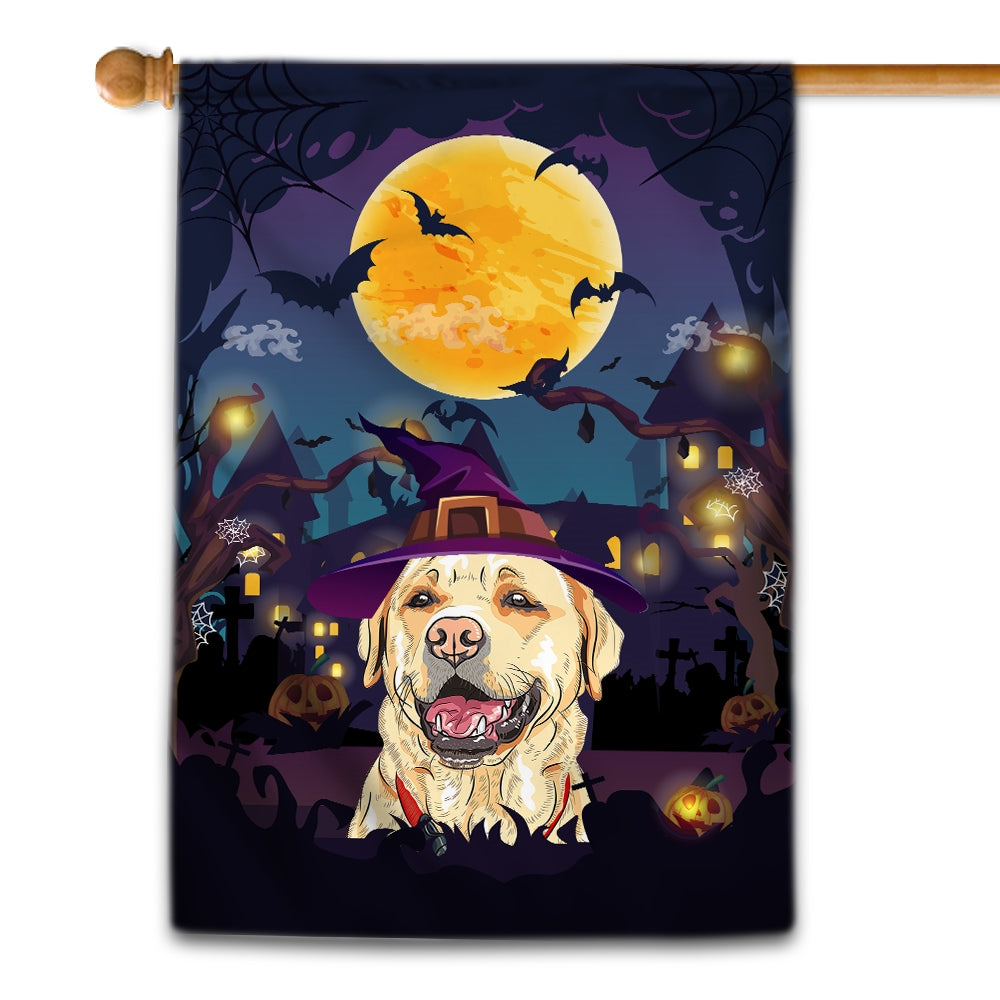 Labrador Witch Halloween Flag Castle Background For Dog Lover Home Flag | Teecentury.com