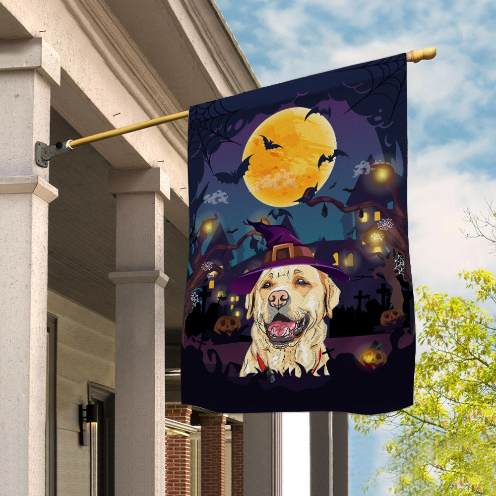 Labrador Witch Halloween Flag Castle Background For Dog Lover Home Flag | Teecentury.com