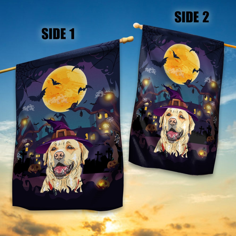 Labrador Witch Halloween Flag Castle Background For Dog Lover Home Flag | Teecentury.com