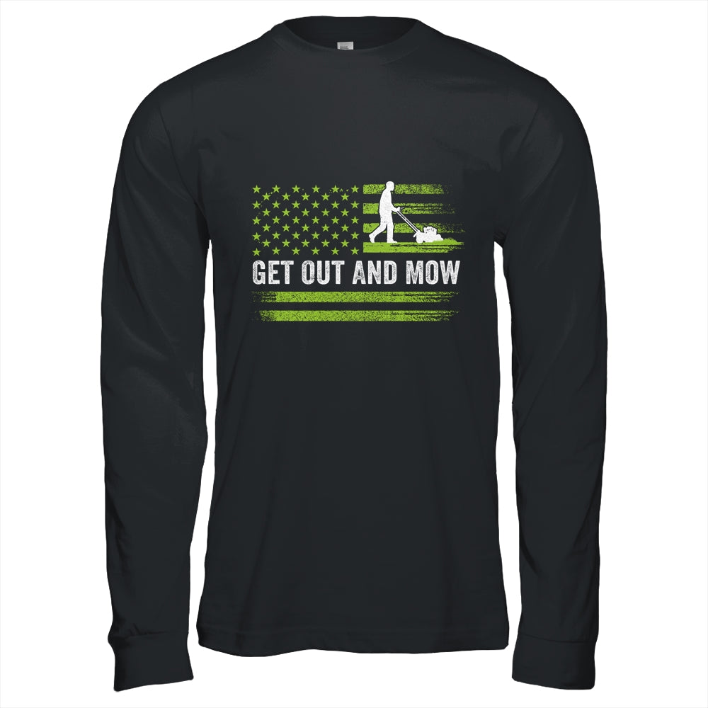 Lawn Care Grass Mower Get Out And Mow Gardener American Flag T-Shirt & Hoodie | Teecentury.com