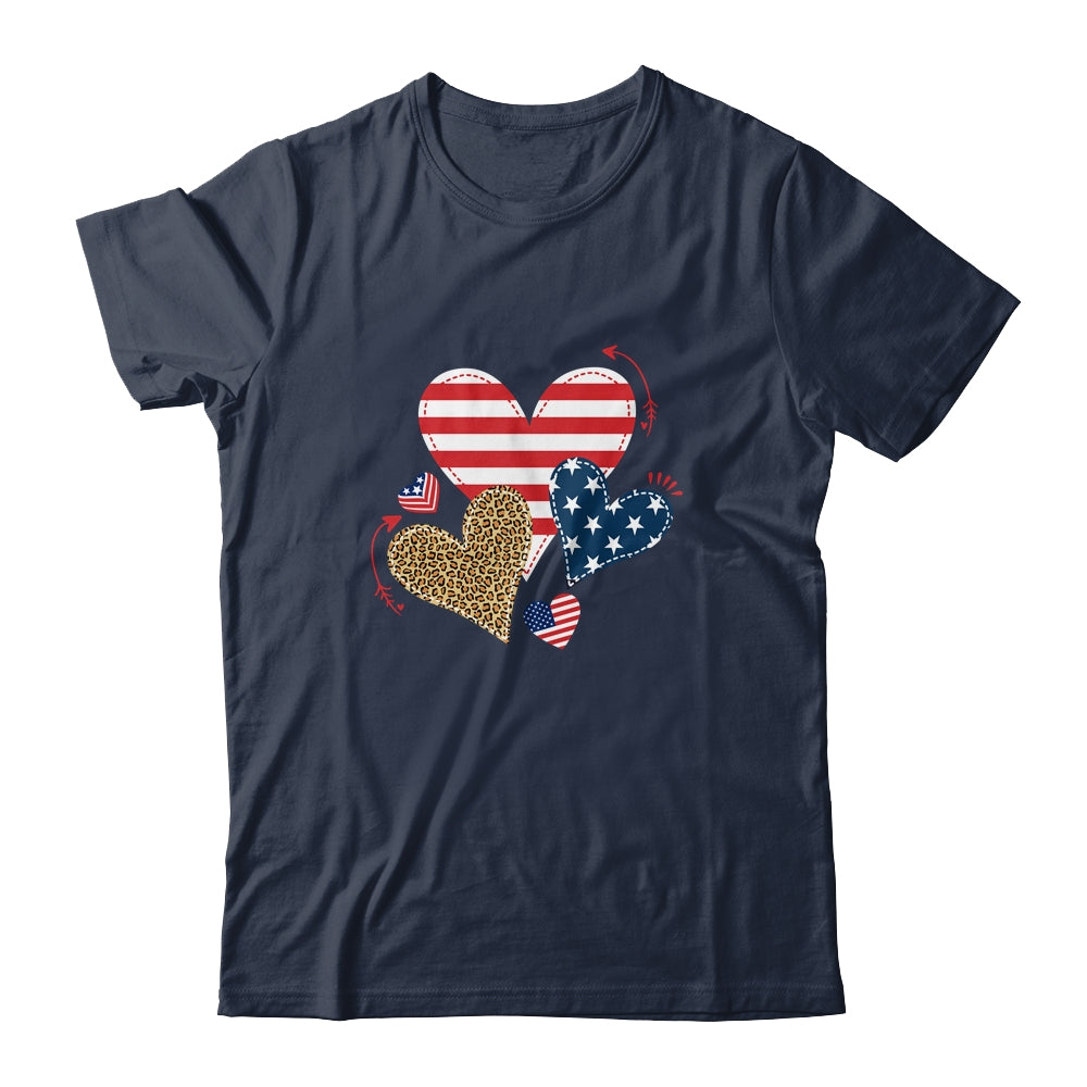 Leopard American Flag Hearts Cute 4Th Of July For Women T-Shirt & Tank Top | Teecentury.com