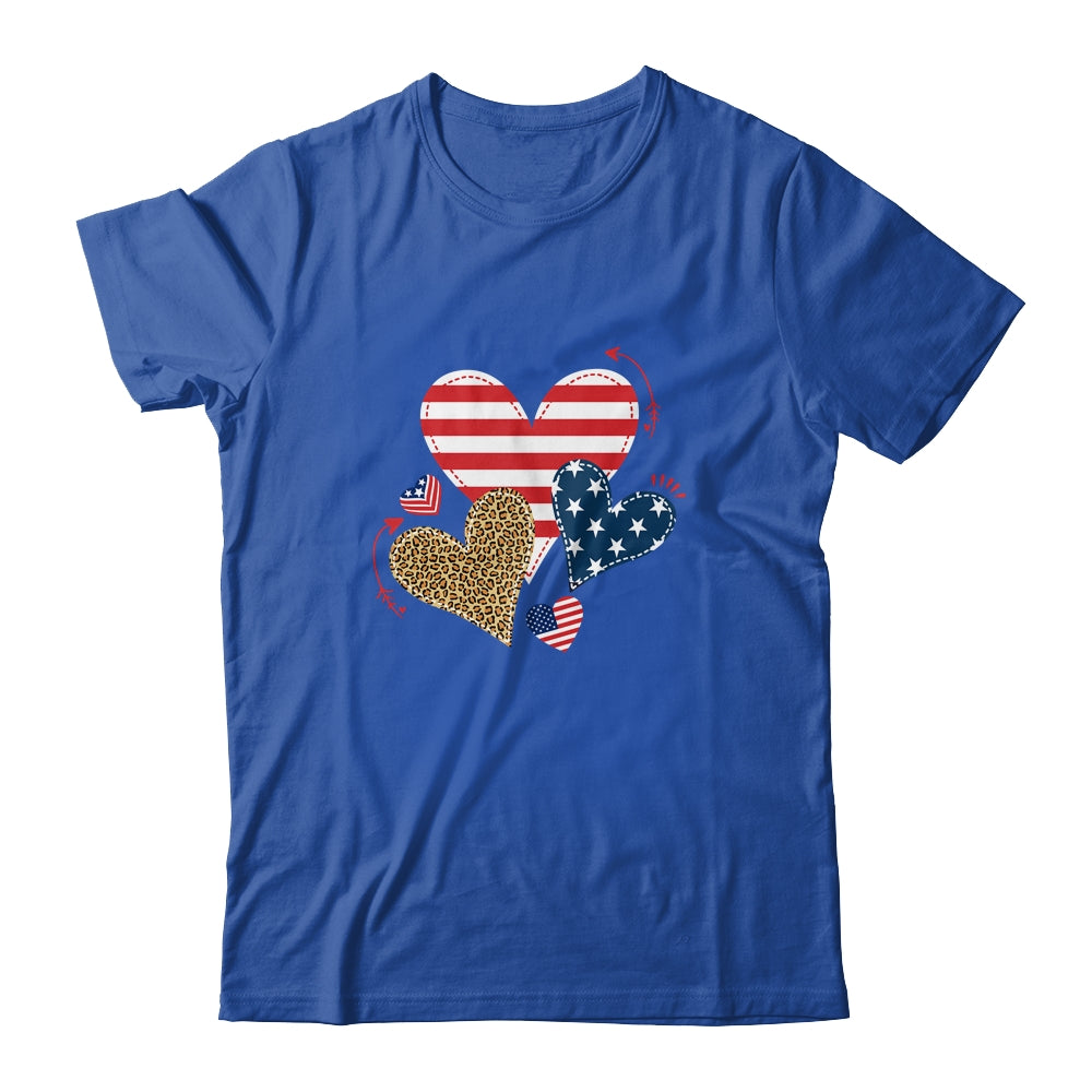 Leopard American Flag Hearts Cute 4Th Of July For Women T-Shirt & Tank Top | Teecentury.com