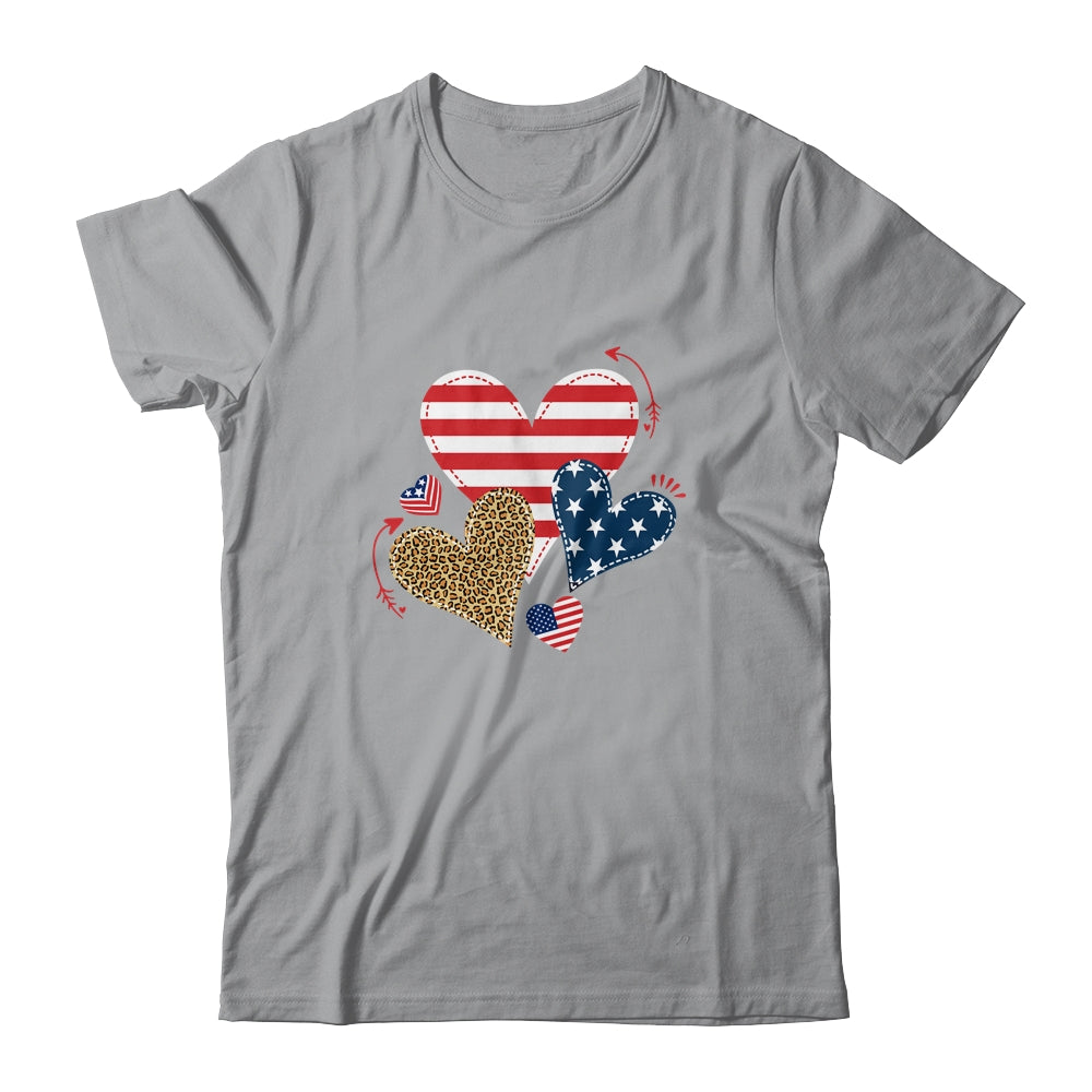 Leopard American Flag Hearts Cute 4Th Of July For Women T-Shirt & Tank Top | Teecentury.com