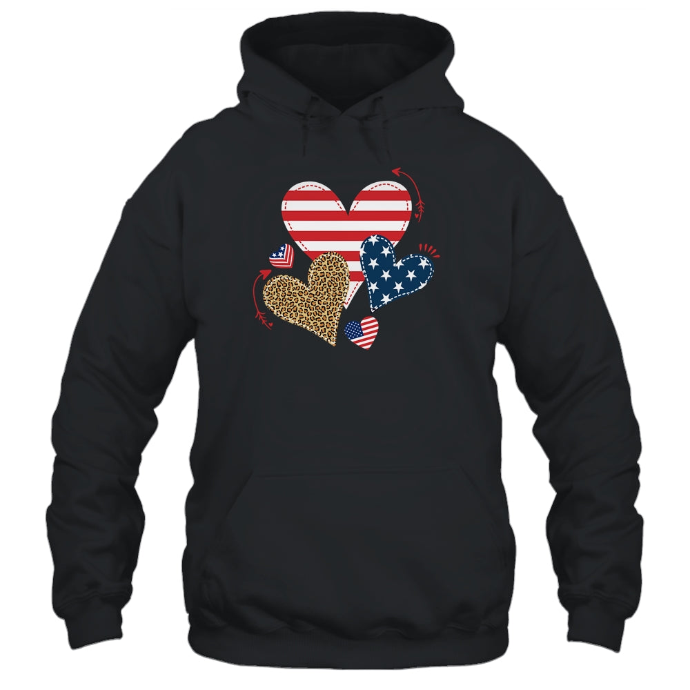 Leopard American Flag Hearts Cute 4Th Of July For Women T-Shirt & Tank Top | Teecentury.com