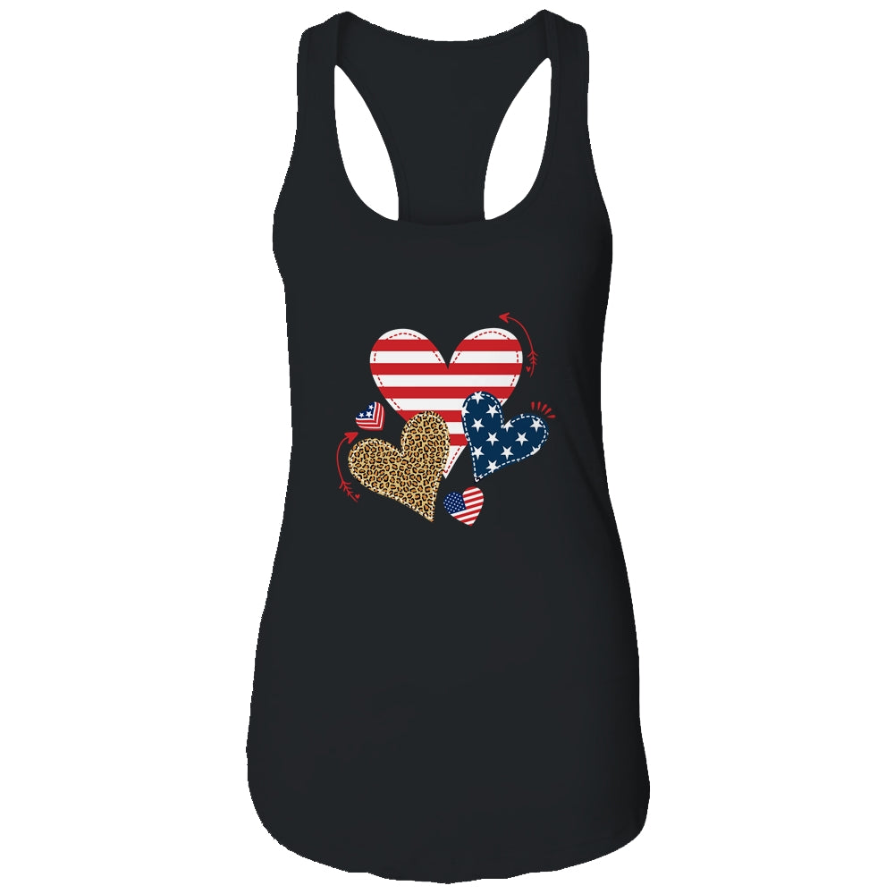 Leopard American Flag Hearts Cute 4Th Of July For Women T-Shirt & Tank Top | Teecentury.com