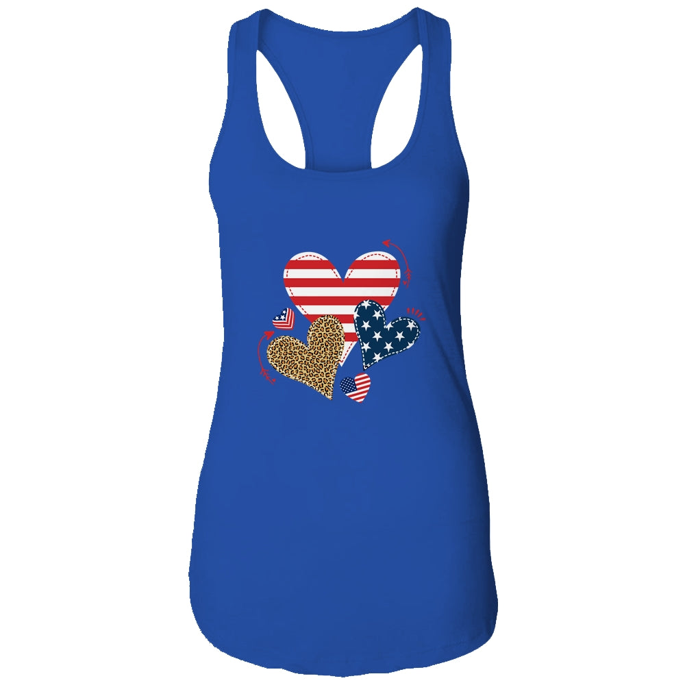 Leopard American Flag Hearts Cute 4Th Of July For Women T-Shirt & Tank Top | Teecentury.com