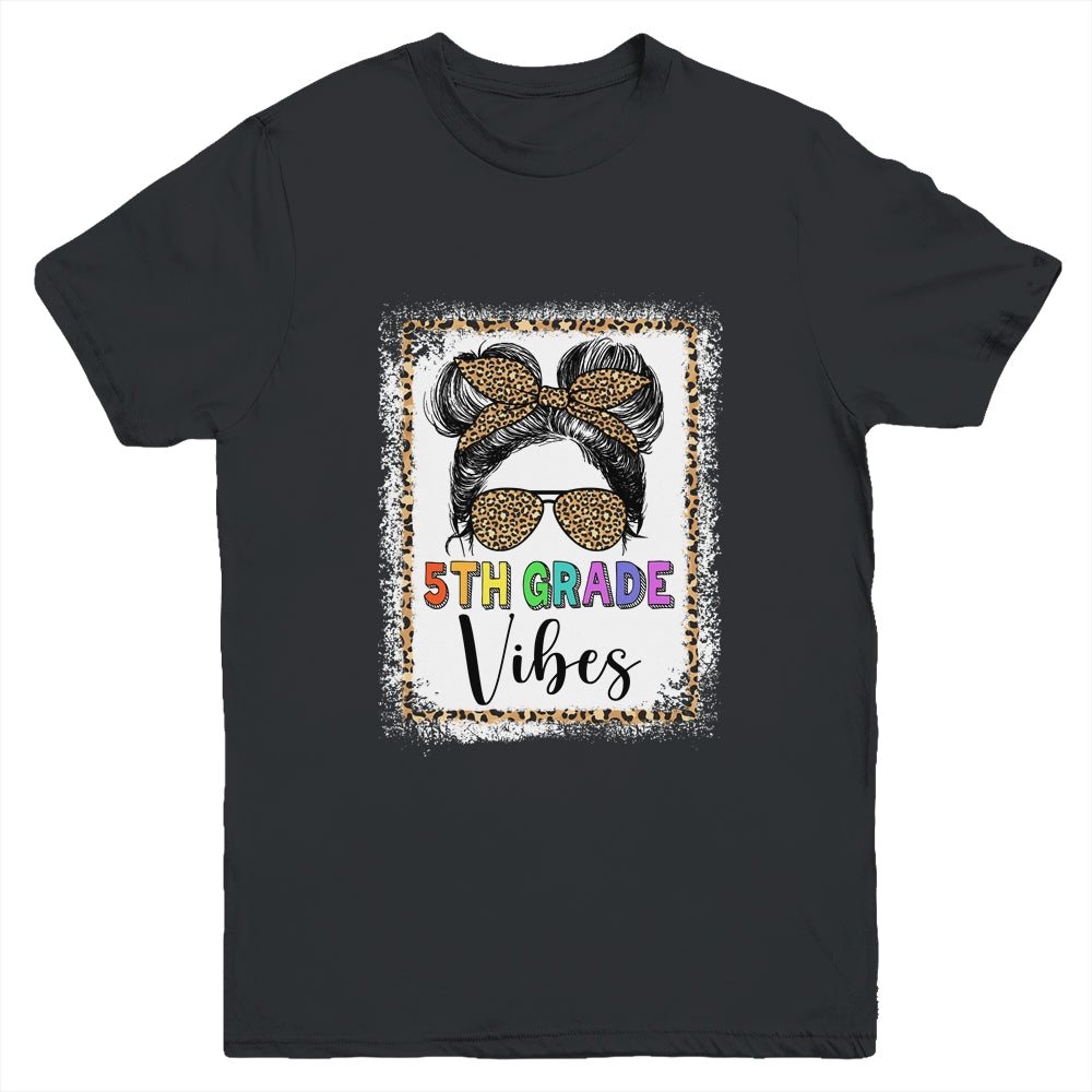 Leopard Messy Bun Bleached Girls 5th Grade Back To School Youth Youth Shirt | Teecentury.com