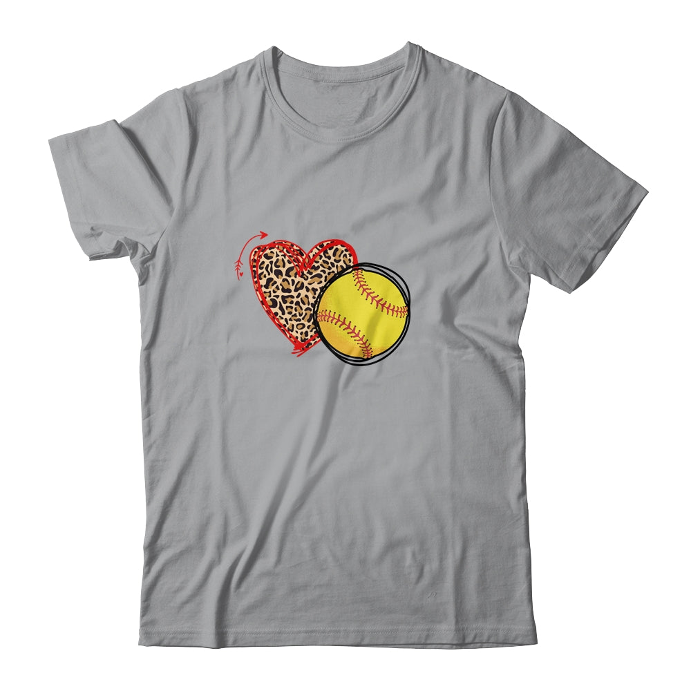 Leopard Softball Love Heart Softball Lover Softball Season T-Shirt & Tank Top | Teecentury.com