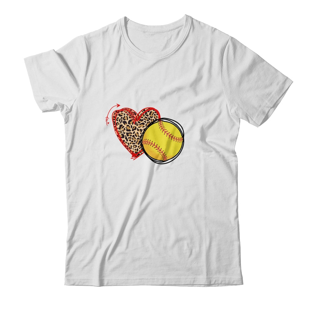 Leopard Softball Love Heart Softball Lover Softball Season T-Shirt & Tank Top | Teecentury.com