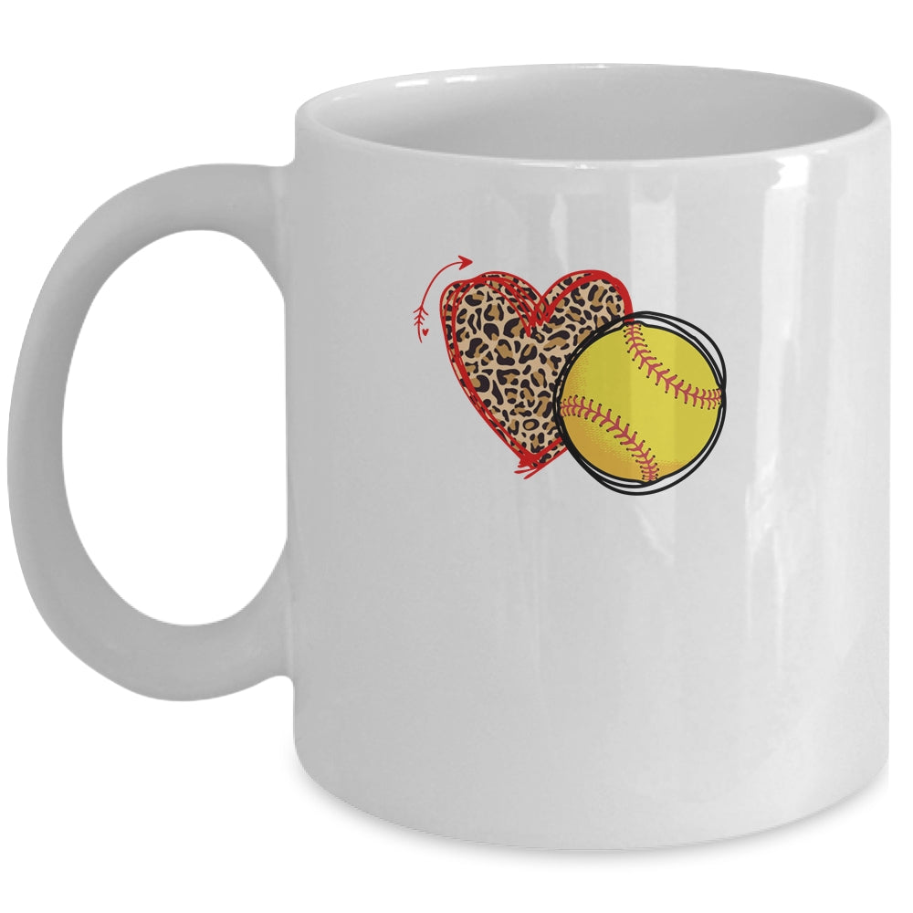Leopard Softball Love Heart Softball Lover Softball Season Mug Coffee Mug | Teecentury.com