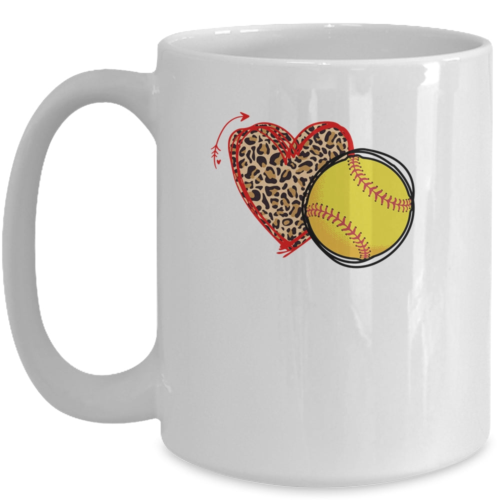 Leopard Softball Love Heart Softball Lover Softball Season Mug Coffee Mug | Teecentury.com