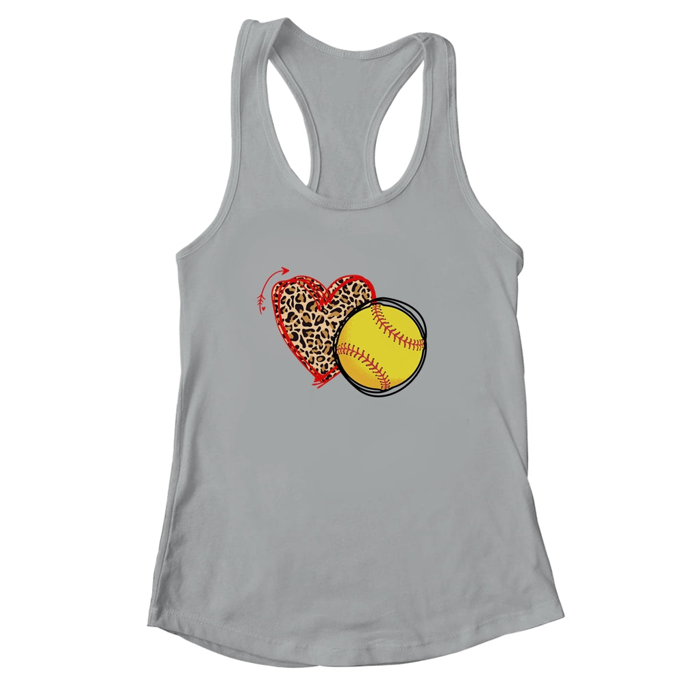 Leopard Softball Love Heart Softball Lover Softball Season T-Shirt & Tank Top | Teecentury.com