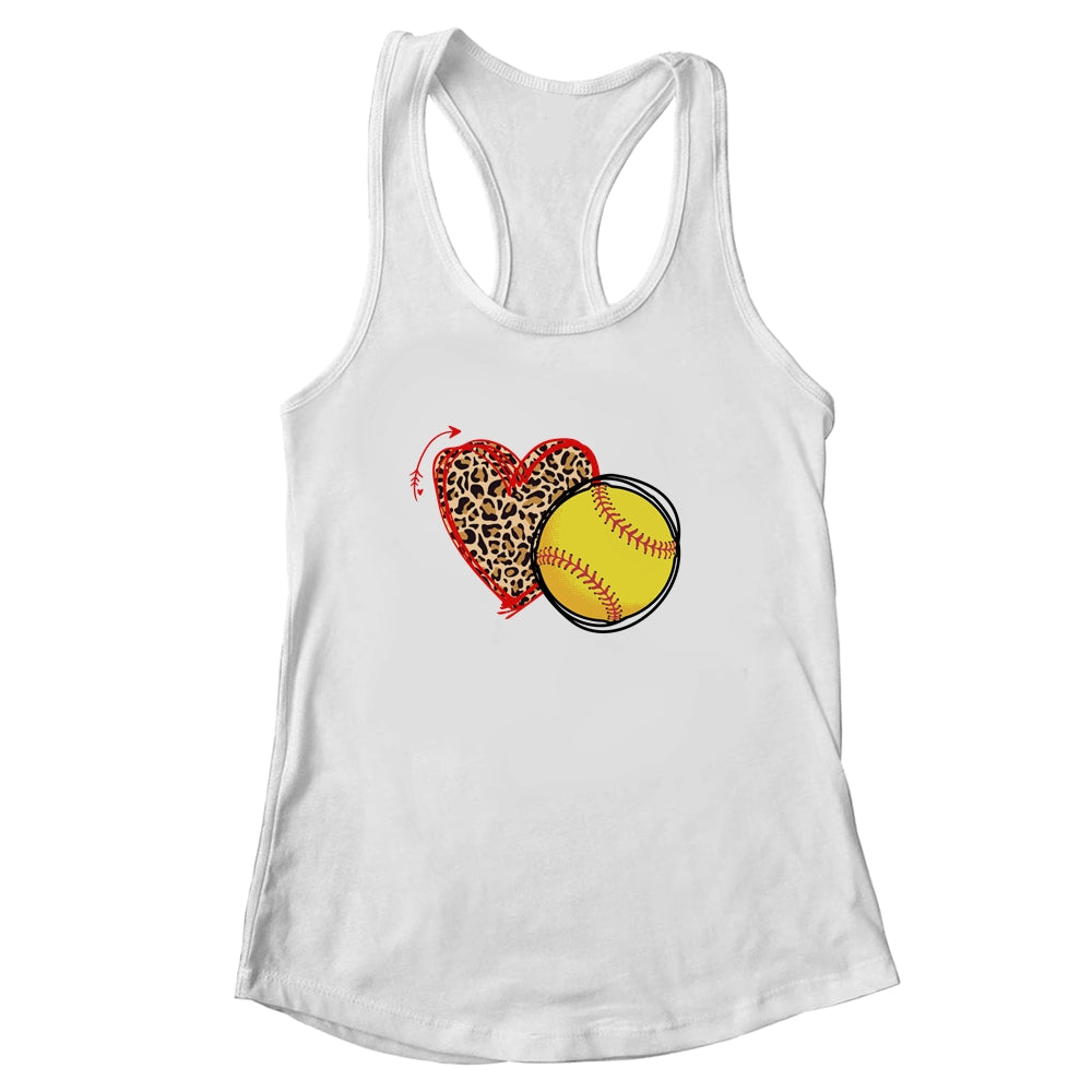 Leopard Softball Love Heart Softball Lover Softball Season T-Shirt & Tank Top | Teecentury.com