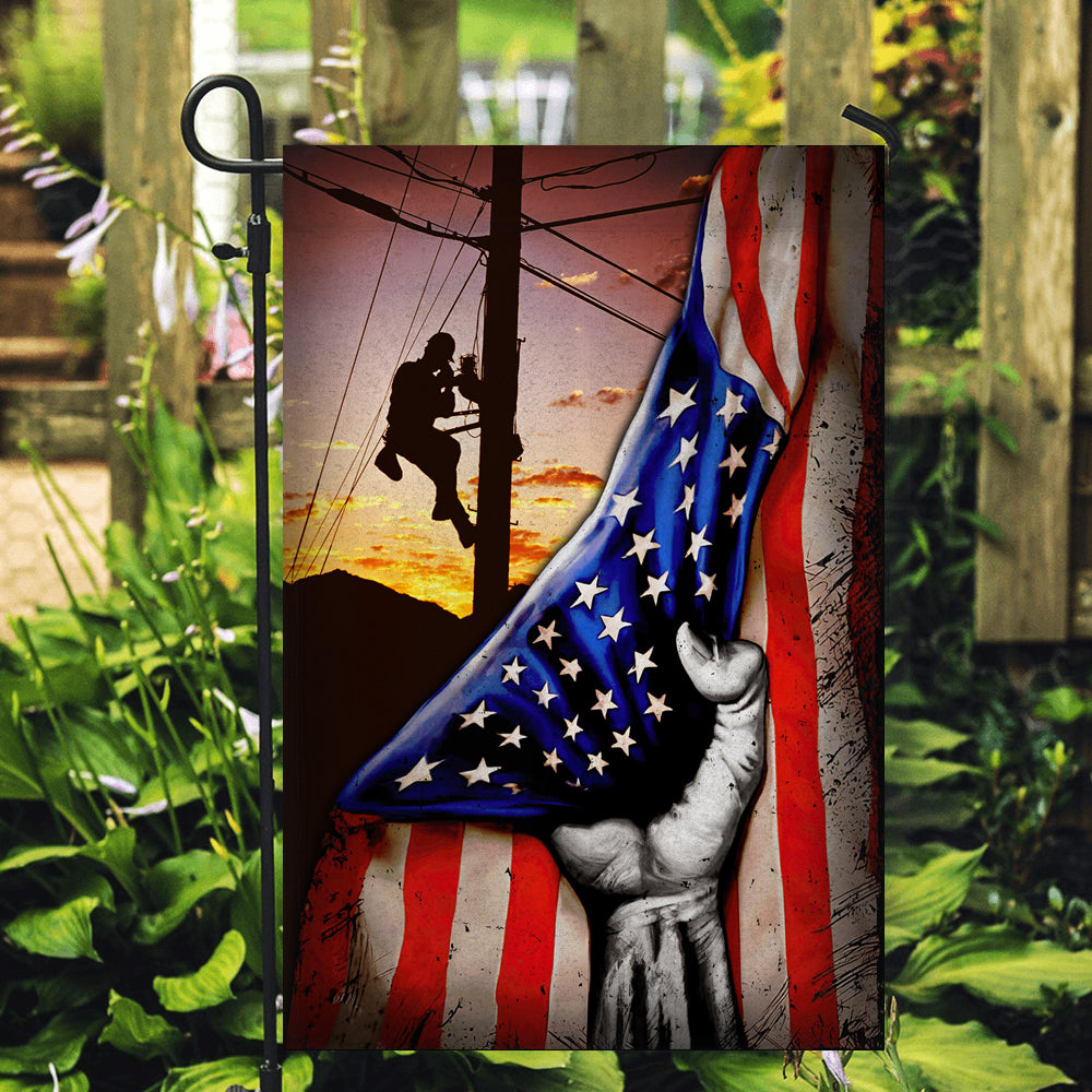 Lineman American US Flag Patriotic Flag | Teecentury.com