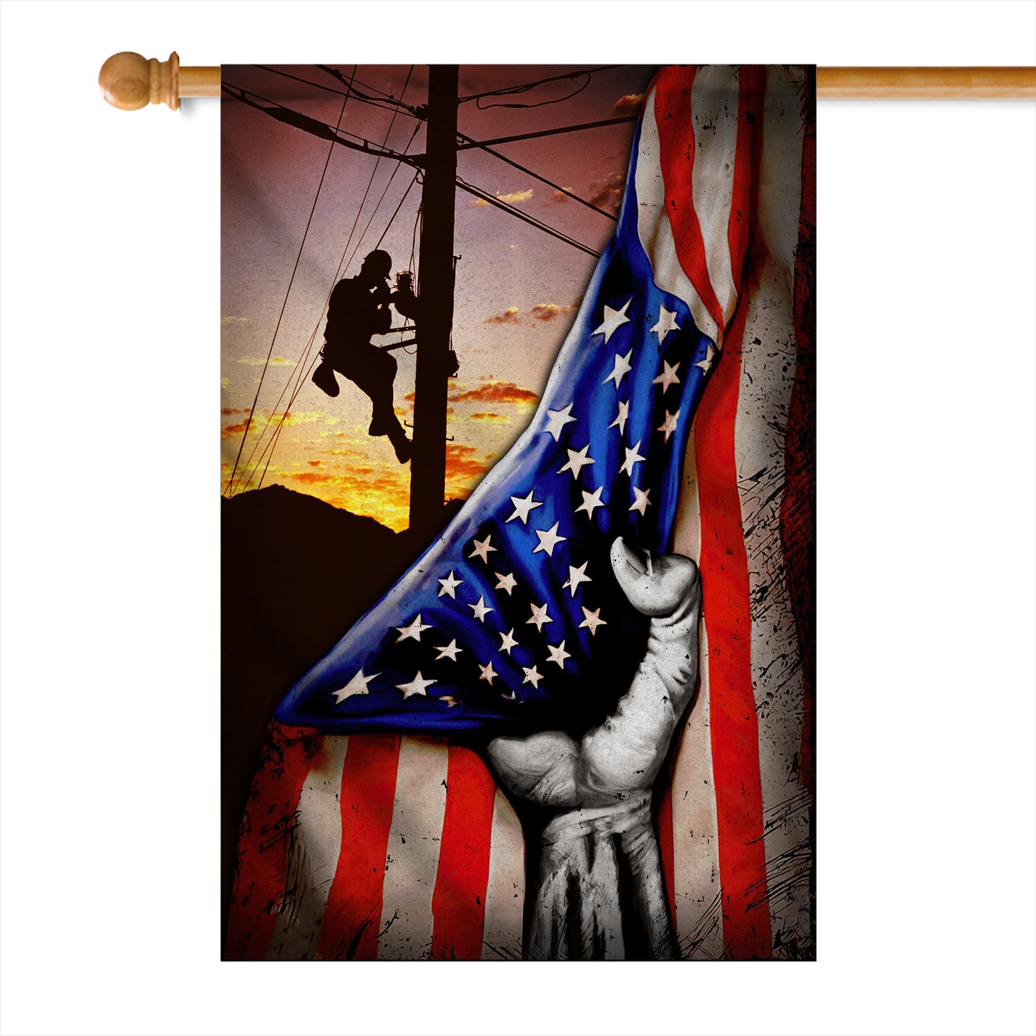 Lineman American US Flag Patriotic Flag | Teecentury.com