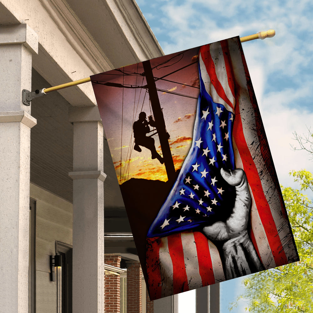 Lineman American US Flag Patriotic Flag | Teecentury.com