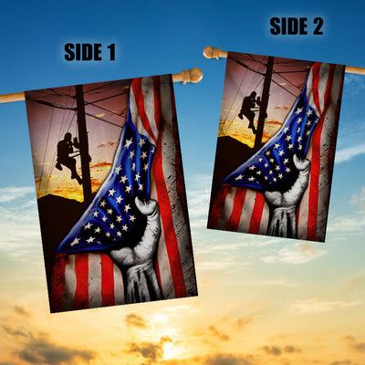 Lineman American US Flag Patriotic Flag | Teecentury.com