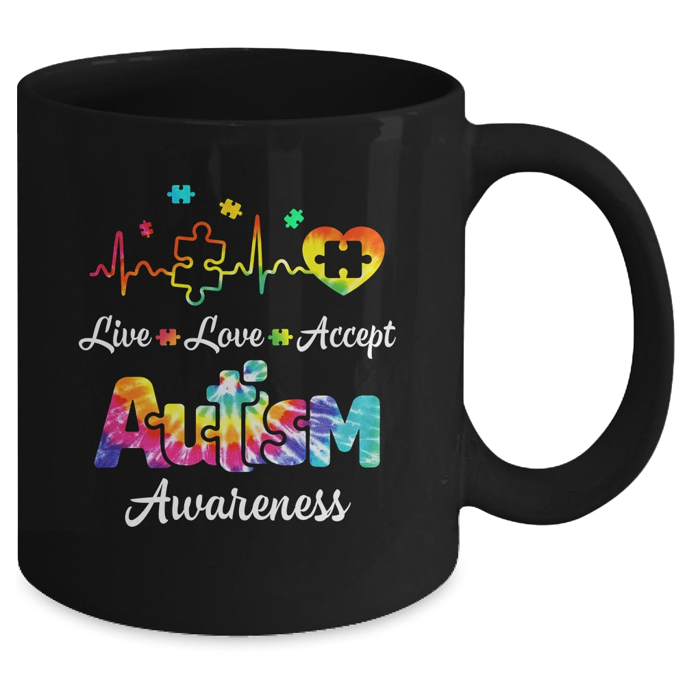 Live Love Accept Autism Awareness Support Acceptance Tie Dye Mug | teecentury