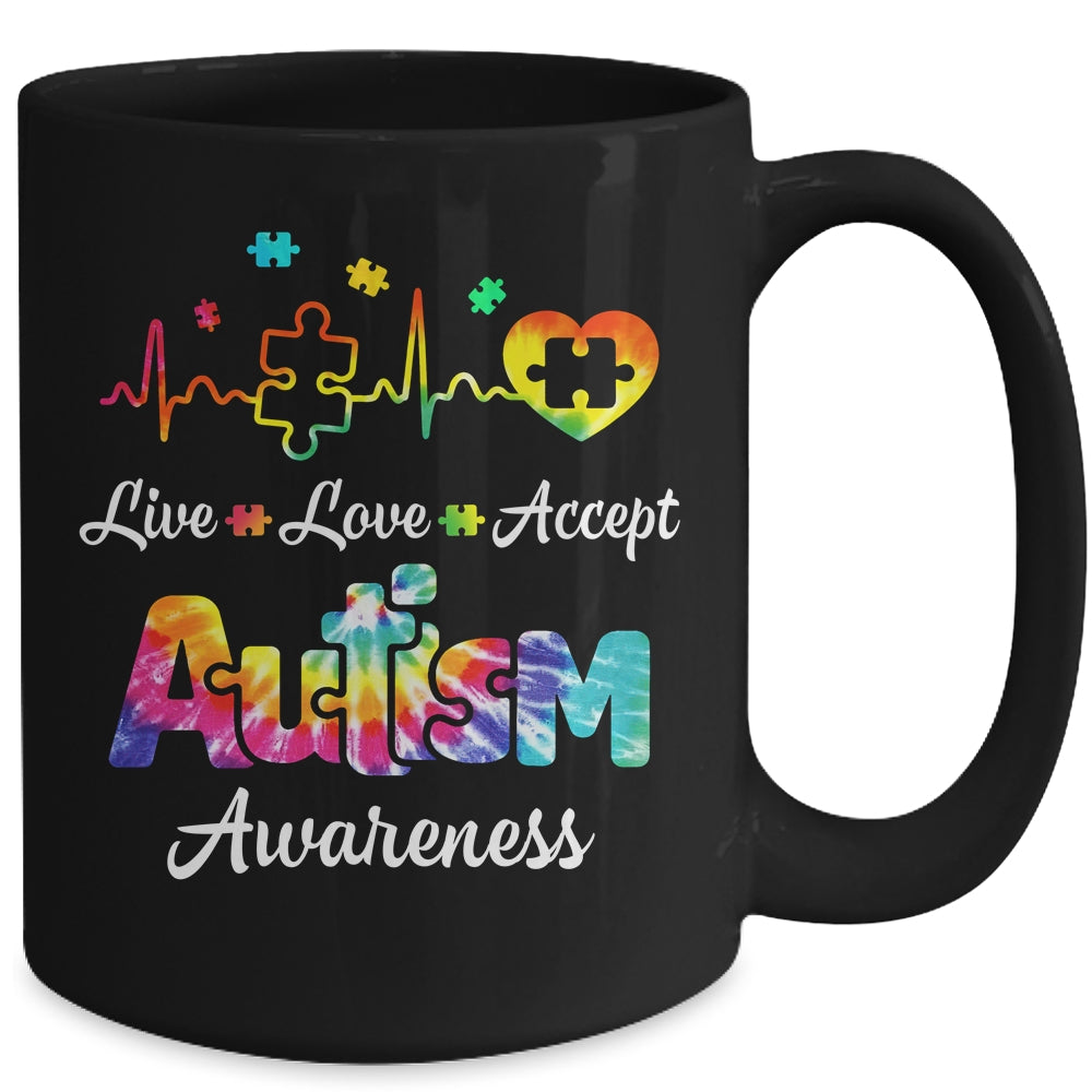 Live Love Accept Autism Awareness Support Acceptance Tie Dye Mug | teecentury