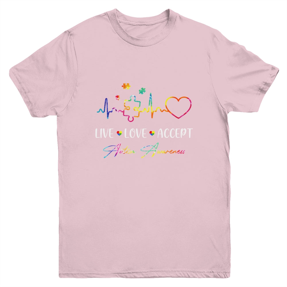 Live Love Accept Autism Awareness Tie Dye Autism Mom Boy Kid Youth Youth Shirt | Teecentury.com