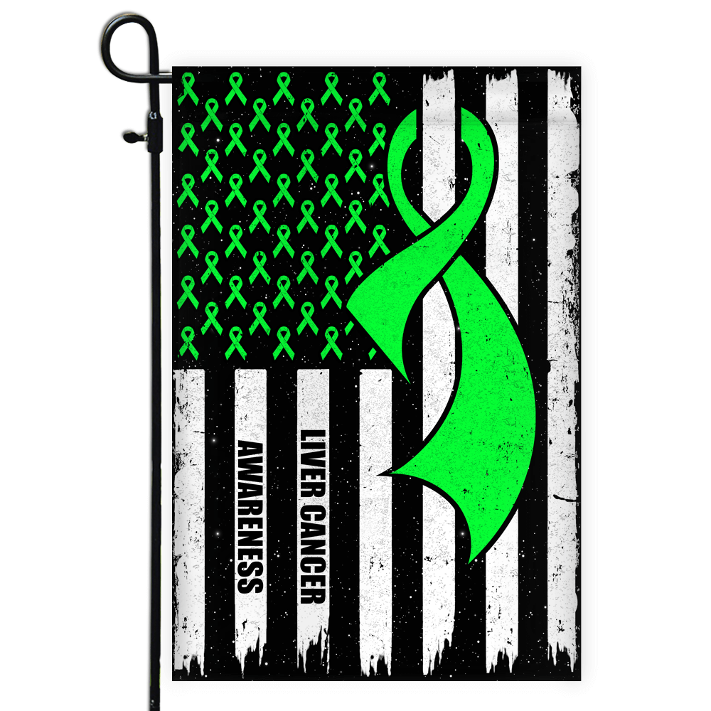Liver Cancer Awareness America Flag Green Ribbon Flag | Teecentury.com