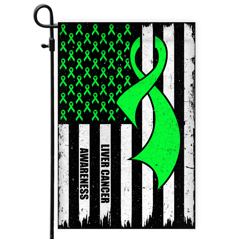Liver Cancer Awareness America Flag Green Ribbon Flag | Teecentury.com