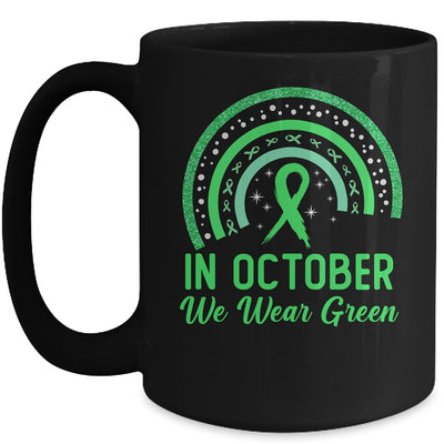 Liver Cancer Awareness In October We Wear Green Rainbow Mug | teecentury