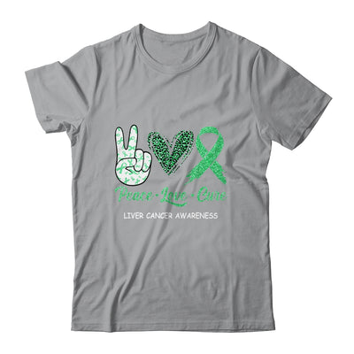 Liver Cancer Awareness Peace Love Cure Leopard T-Shirt & Hoodie | Teecentury.com