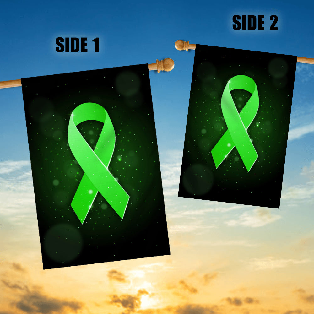 Liver Cancer Mental Health Lymphoma Kidney Disease Cancer Awareness Flag Green Ribbon Flag | Teecentury.com