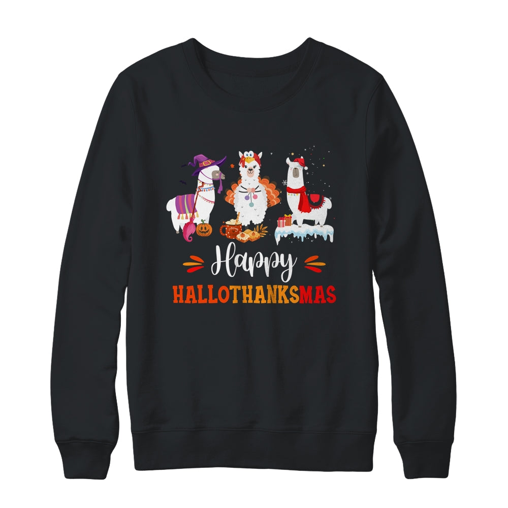 Llama Halloween Thanksgiving Merry Christmas Hallothanksmas T-Shirt & Sweatshirt | Teecentury.com