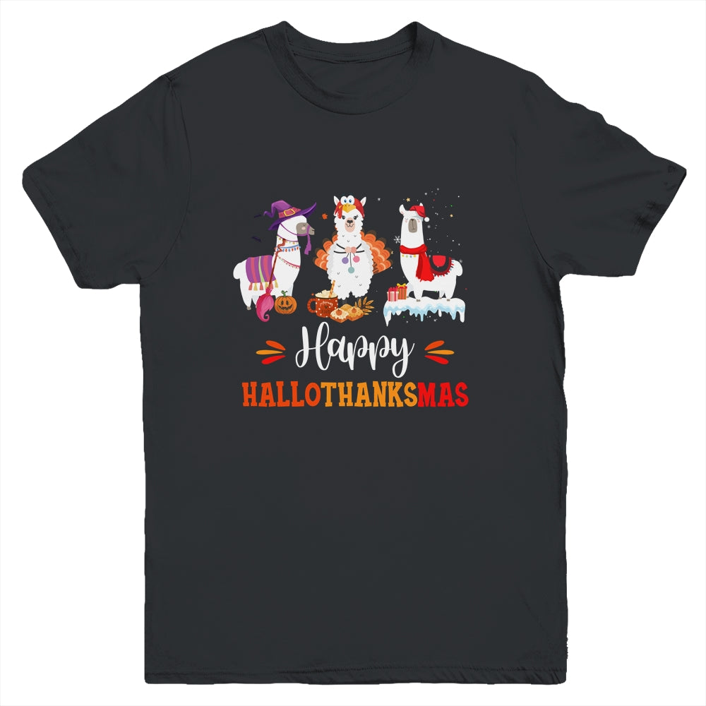 Llama Halloween Thanksgiving Merry Christmas Hallothanksmas Youth Youth Shirt | Teecentury.com