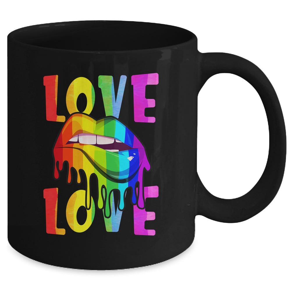 Love LGBTQ LGBT Rainbow Flag Lips Gay Lesbian Pride Month Mug | teecentury