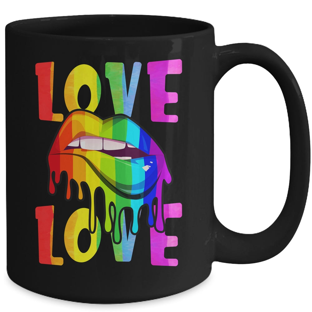 Love LGBTQ LGBT Rainbow Flag Lips Gay Lesbian Pride Month Mug | teecentury