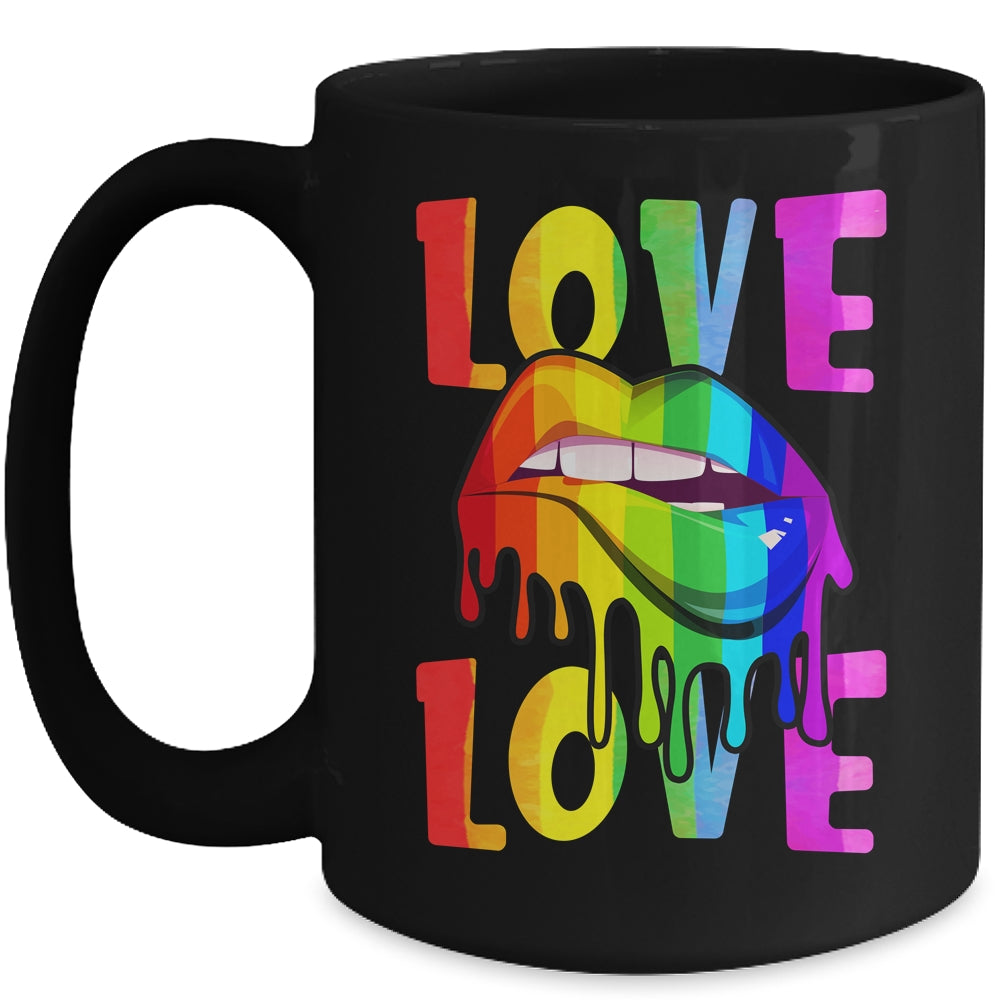 Love LGBTQ LGBT Rainbow Flag Lips Gay Lesbian Pride Month Mug | teecentury