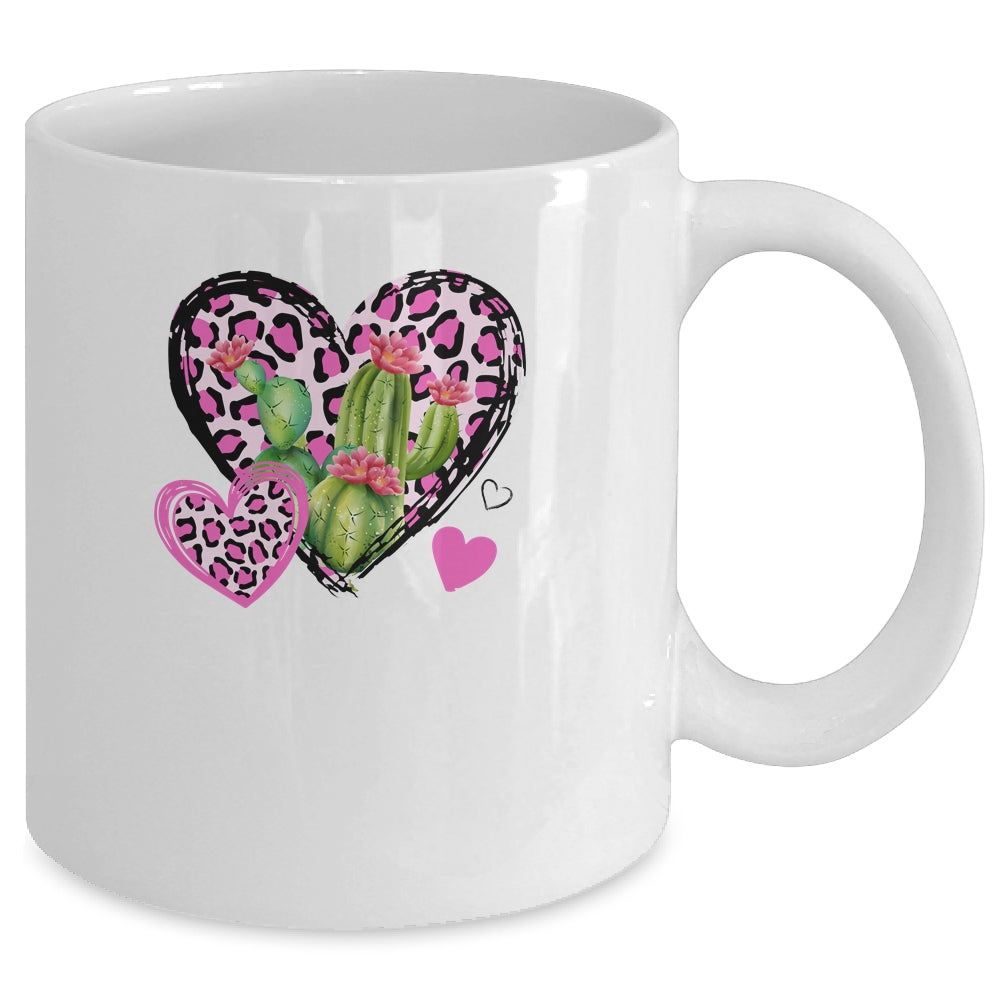 Love Leopard Heart Cactus Plant Gift Valentines Day Mug Coffee Mug | Teecentury.com