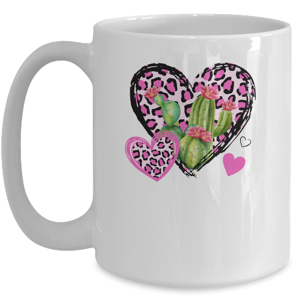 Love Leopard Heart Cactus Plant Gift Valentines Day Mug Coffee Mug | Teecentury.com